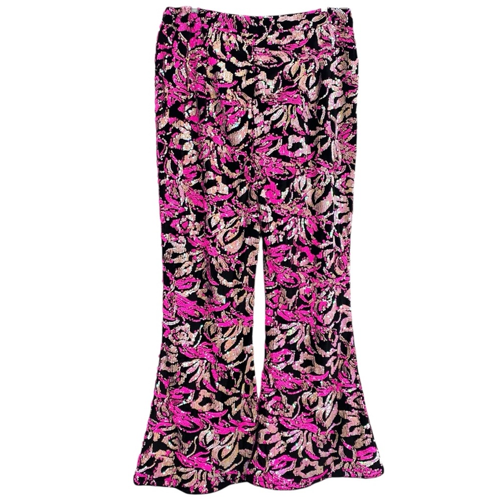 Nasty Gal Black Velvet Hot Pink Sequin Flare Pants New - Picture 11 of 11